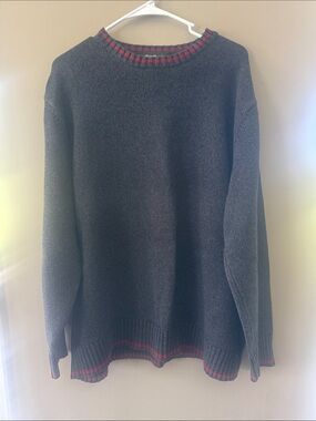 Eddie Bauer Dark Gray Crewneck Sweater with Red Trim